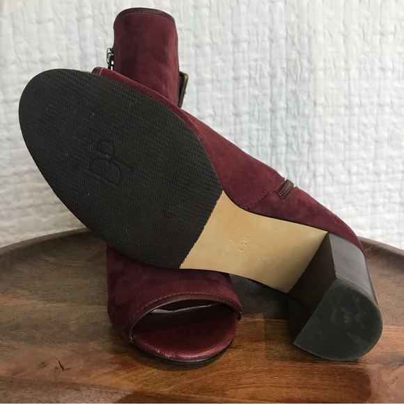 Donald J Pliner Itara Burgundy Wine Leather Buckle Open Toe Heel Ankle Booties - Picture 5 of 7